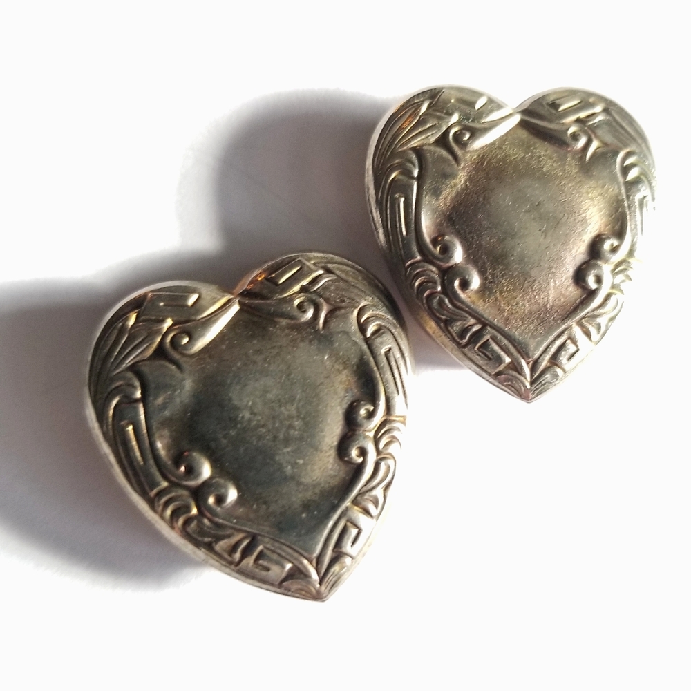 Vintage button covers hearts Victorian revival style silver tone 2 two
